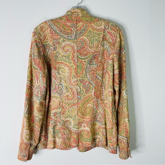 Vintage yellow pink blue linen paisley button boho coastal cottagecore jacket 8 - Picture 5 of 5